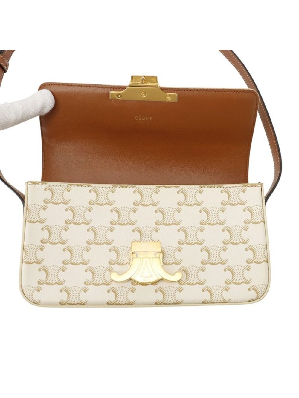 Celine Shoulder Bag Triomphe Claude Calfskin White - Picture 5 of 10